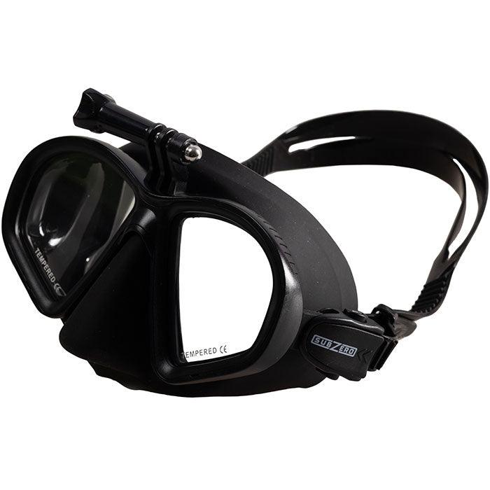 Subzero dykkermaske med mount til go-pro kamera set fra siden. Lavet til uv-jagt og dykning