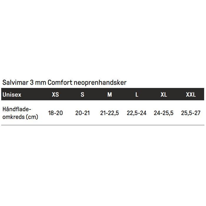 Salvimar 3mm comfort neoprenhandsker til uv-jagt størrelsesguide