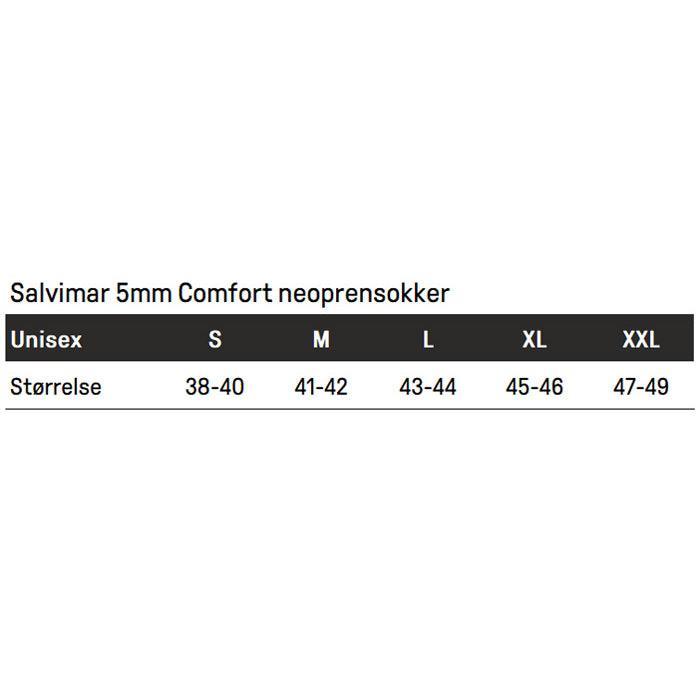 Salvimar 5mm comfort størrelsesguide 